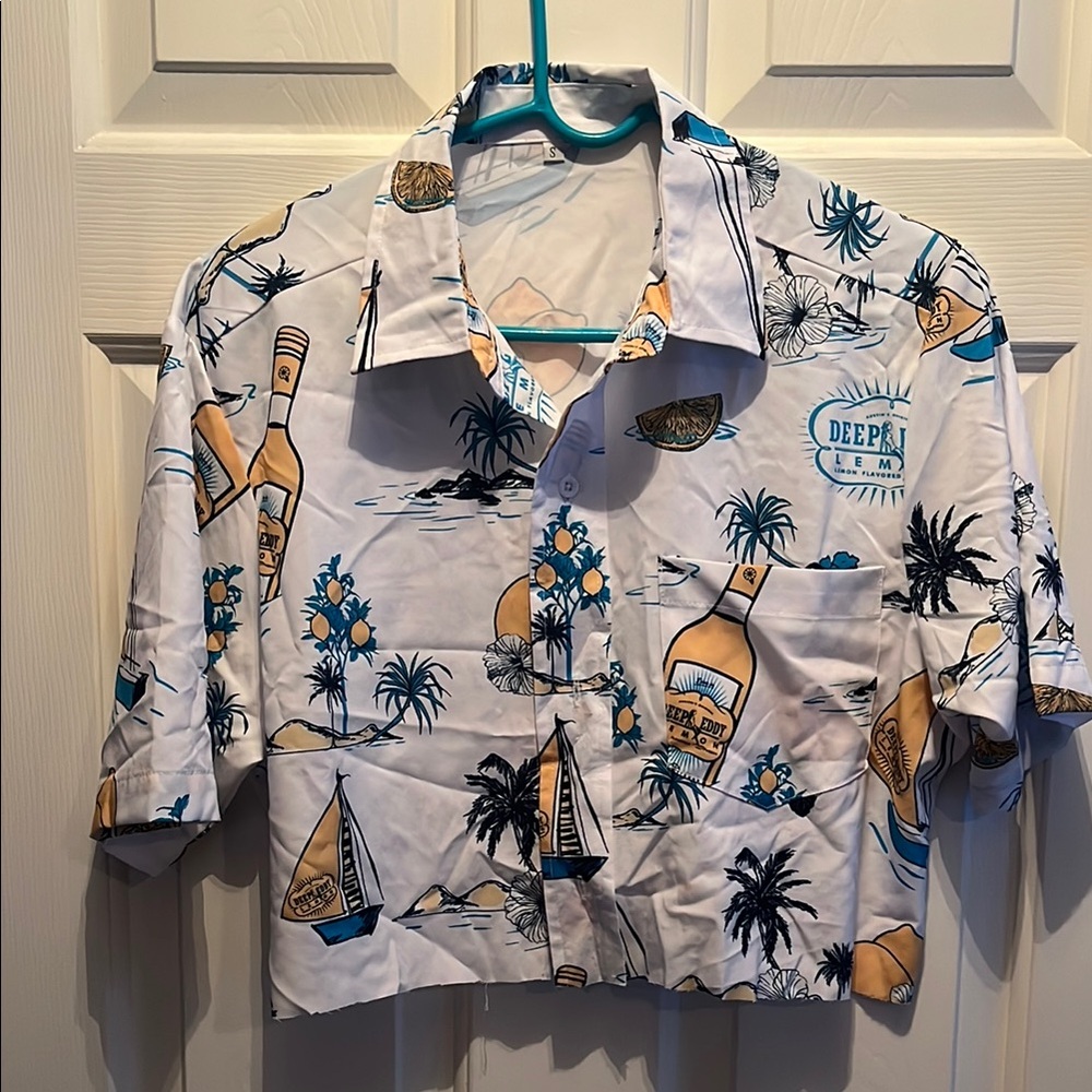 Deep Eddy White and Blue Tropical Button Down Shirt